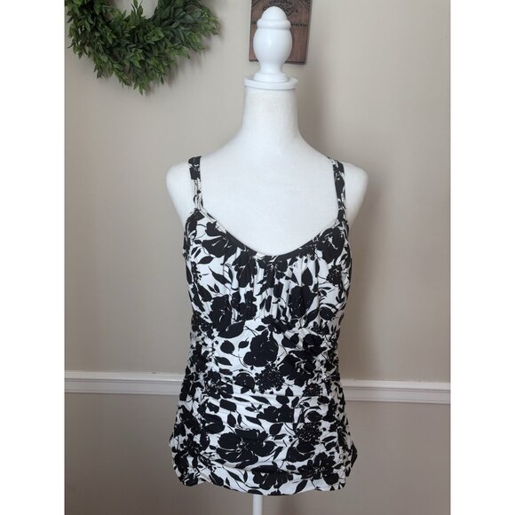 Jantzen Other - NWT Jantzen Womens Size 36D/DD Tankini Swimsuit Top Black White Floral